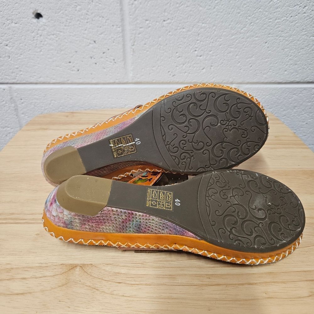 Spring Step L'Artiste Vardi women’s Leather Floral Sandals wedge comfort size 9 - Picture 11 of 12